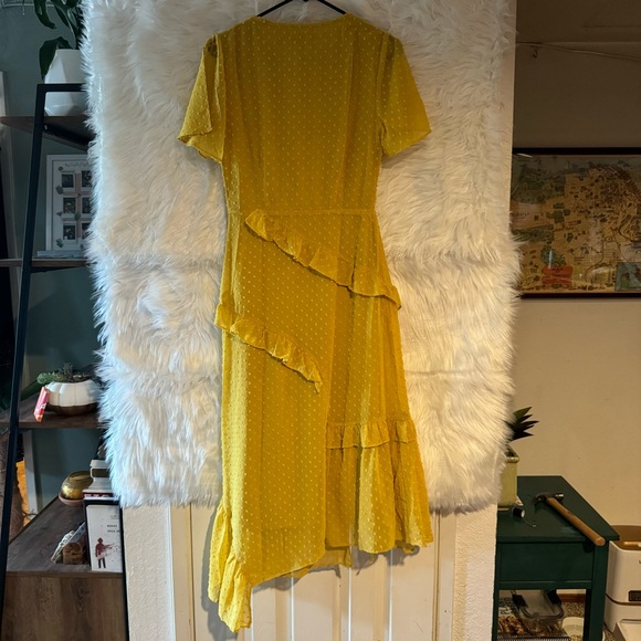 Lulu’s Next to You Mustard Yellow Swiss Dot Ruffled Midi Dress - Picture 3 of 8